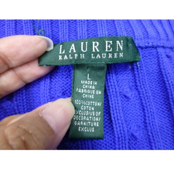 Lauren Ralph Lauren Blue Cable Knit Gold Zipper Zip Up Sweater - Picture 7 of 16